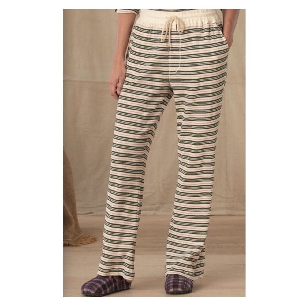 Sundance Cream Green&Pink Stripe Dina Waffle Knit Sleep Pants Sz.S